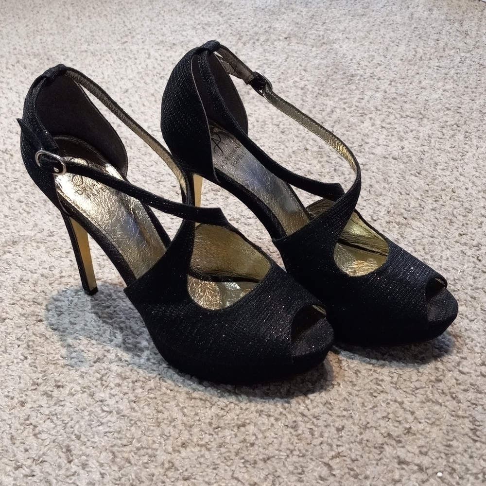 ADRIANNA PAPELL sparkling black 9M/EUR 39 sandal heels, $198.00